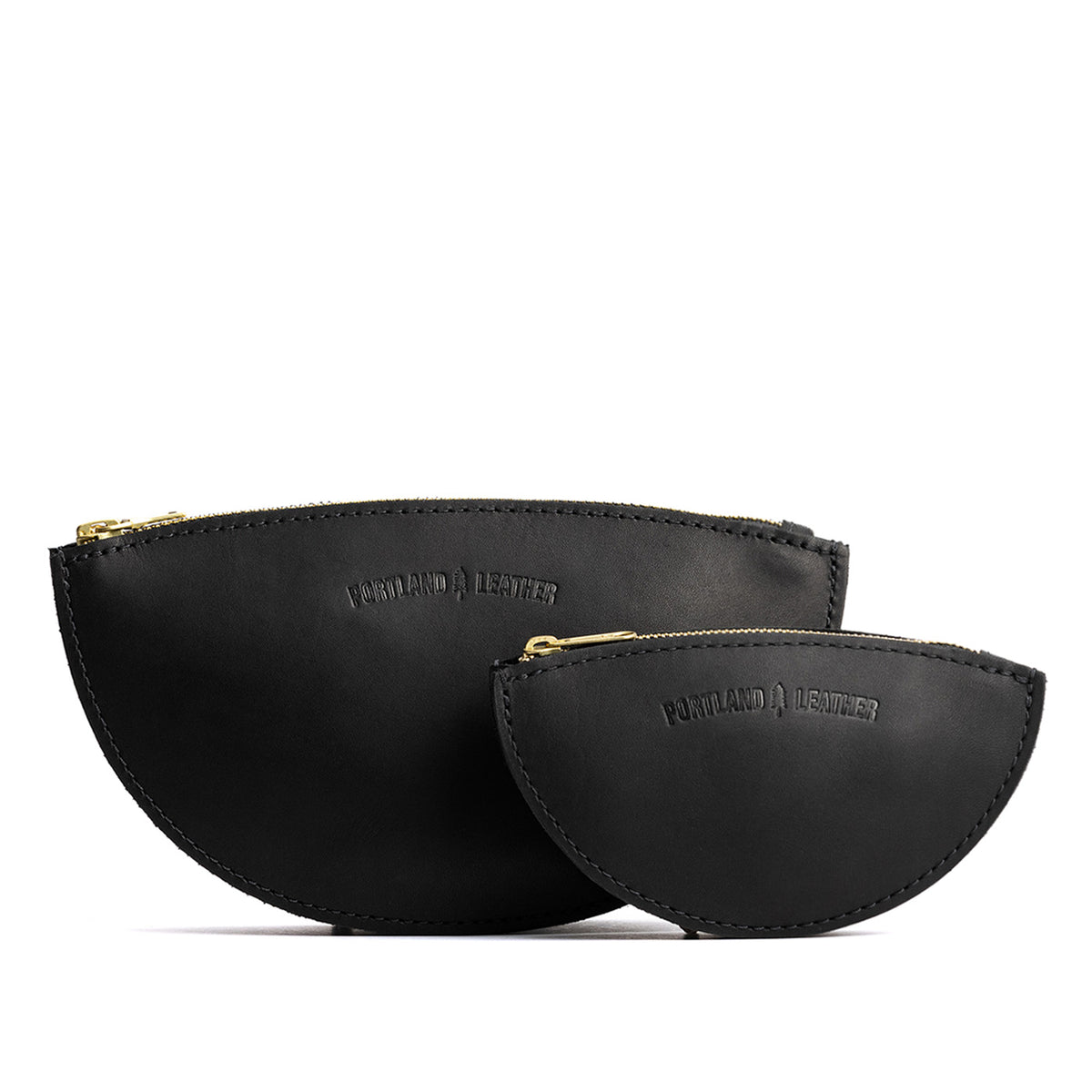 Black | Half circle shaped leather zip pouch