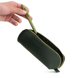 Evergreen | Leather pouch with curved seams and top zipper