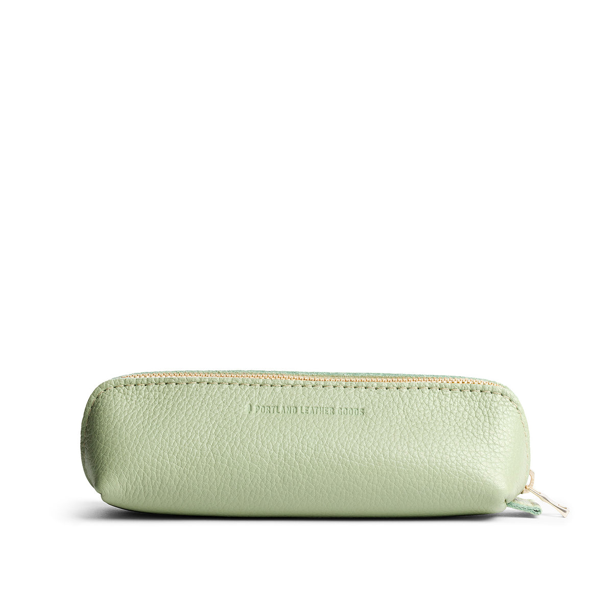 Pistachio | Leather pouch with curved seams and top zipper