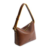 Asheville Small | Petite slouchy leather shoulder bag with zipper opening and three metal tree emblems