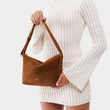 Jackson Small | Petite slouchy leather shoulder bag with zipper opening and three metal tree emblems