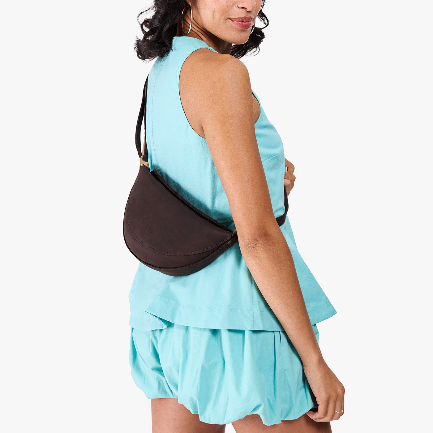 Moose*Small | Model wearing petite half circle shaped sling bag