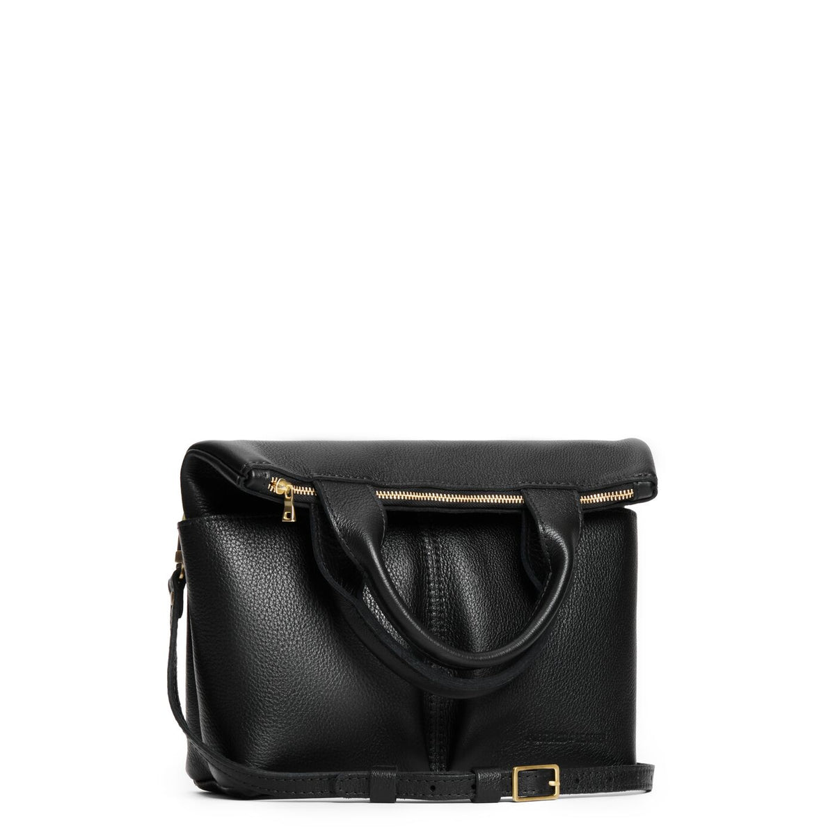 Pebbled--black*Small | Convertible tote clutch crossbody with two large front pocket and top carry handles folded into a clutch