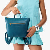 Planetary Small | Model wearing square slim leather tote backpack 
