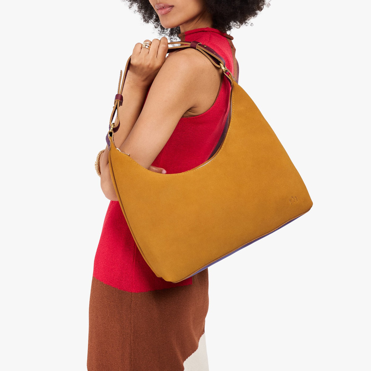 Dijon*Small*Classic | U-shaped shoulder bag with adjustable strap and fringe detail