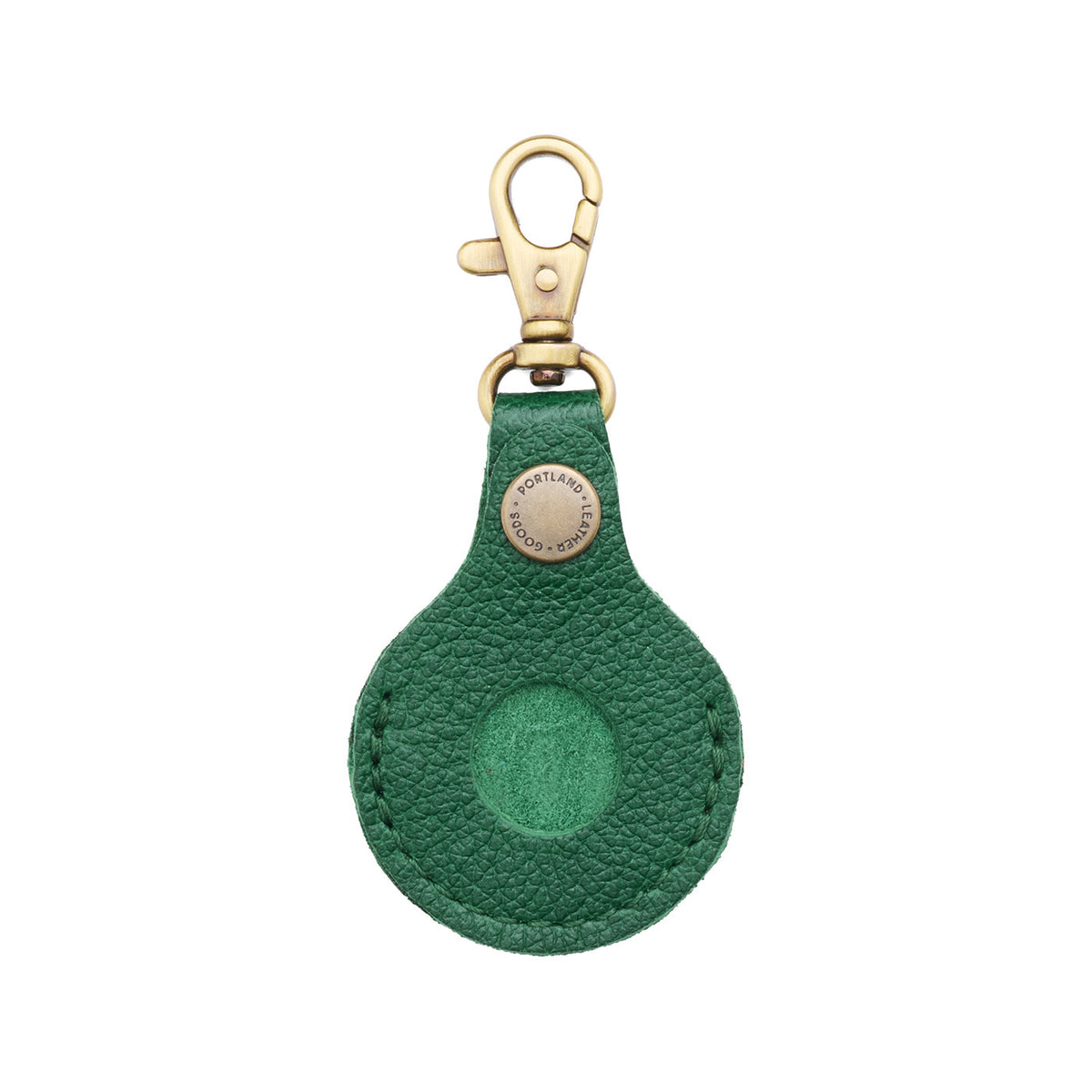 Bacalar | Round leather AirTag holder with snap closure and swivel lobster claw clasp