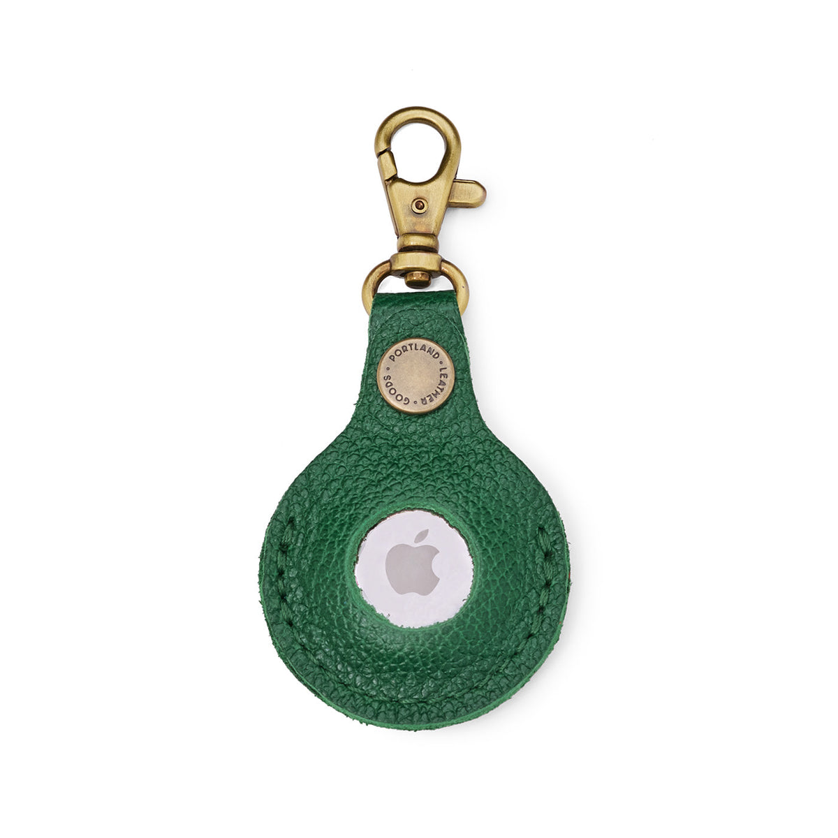 Bacalar | Round leather AirTag holder with snap closure and swivel lobster claw clasp