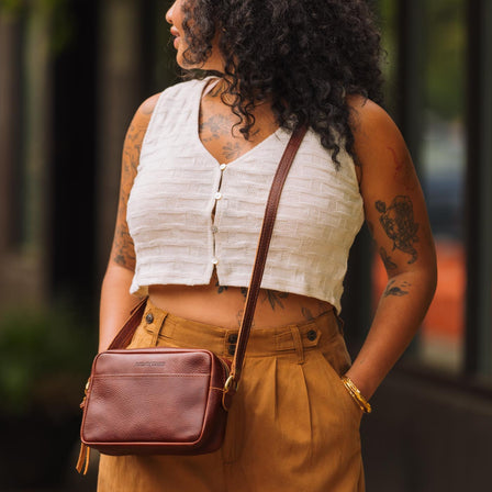 Nutmeg*Small | Petite rectangular crossbody with adjustable strap