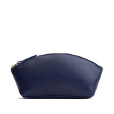 Cobalt Total Eclipse | Spacious leather makeup bag with curved seams and top zipper