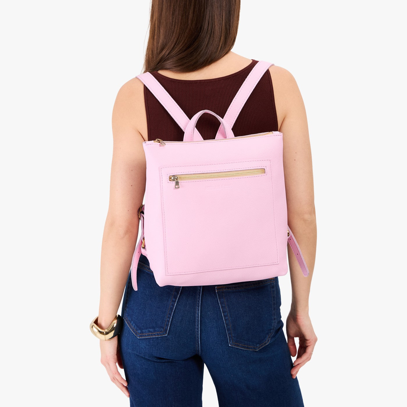 Pinkaboo*Classic | Square slim leather tote backpack