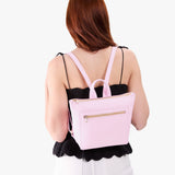 Pinkaboo Small | Model wearing square slim leather tote backpack 