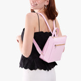 Pinkaboo Small | Model wearing square slim leather tote backpack 