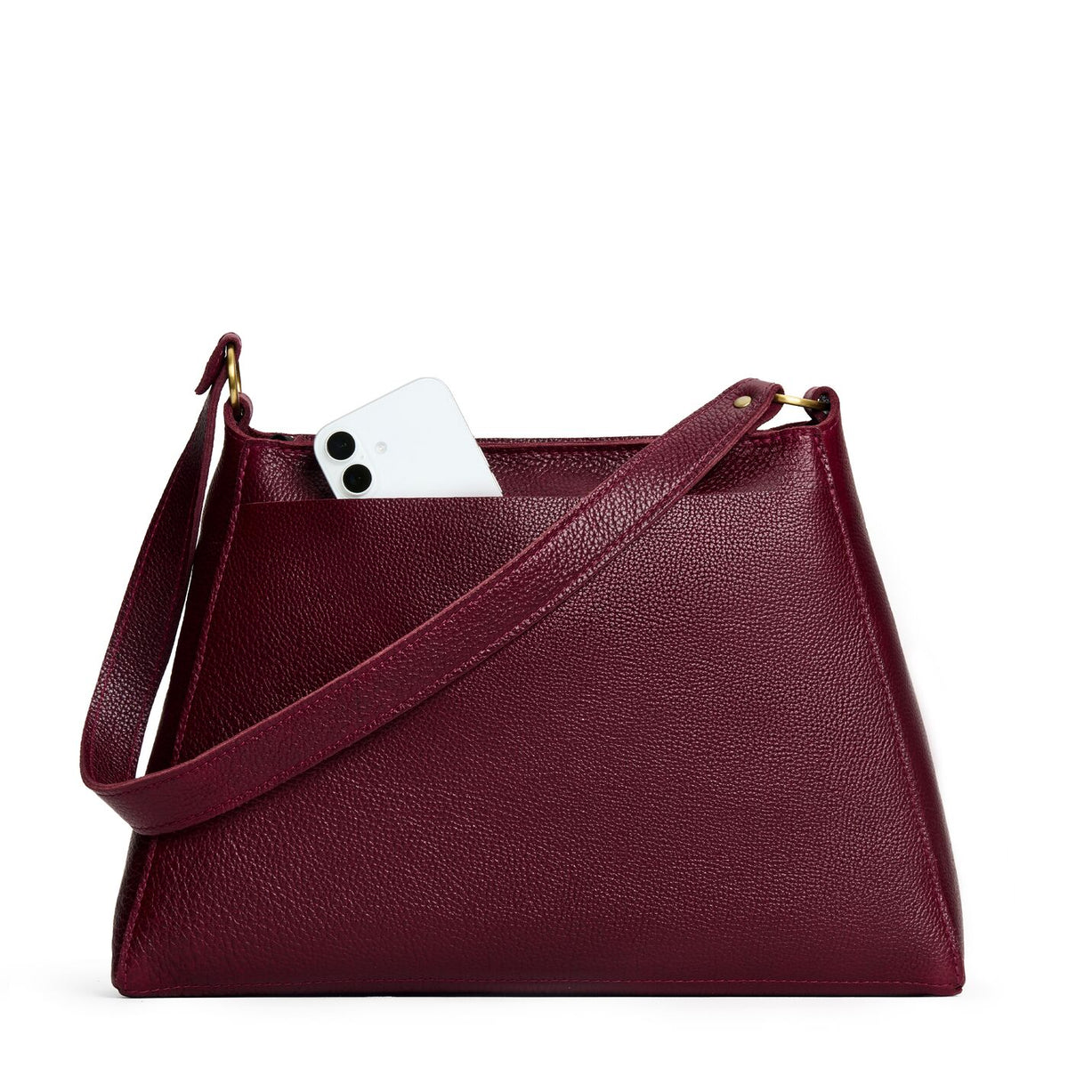 Cabernet*Large | Large triangular shoulder bag with antiqued brass finished hardware