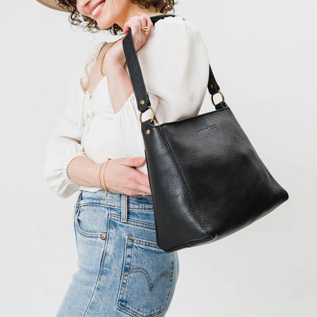 Pebbled--black*Classic | Triangular shoulder bag with antiqued brass finished hardware