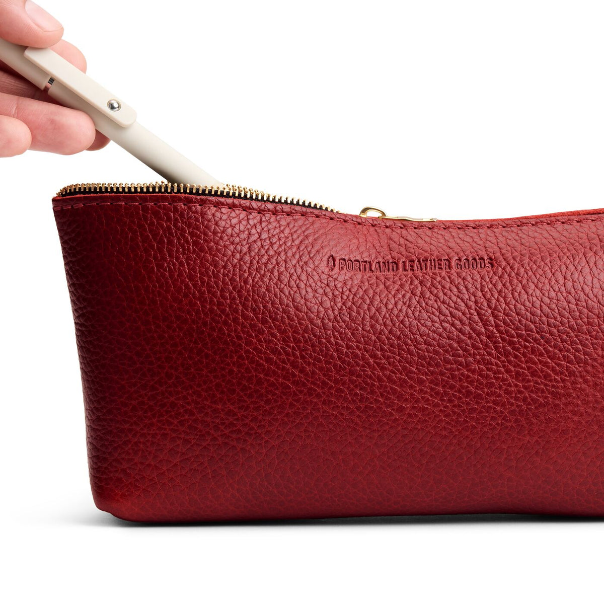 Chili Red | Leather utility bag pouch with top zipper