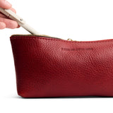 Chili Red | Leather utility bag pouch with top zipper