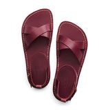 Marsala | Flat leather sandals with ankle straps and debossed PLG three tree logo in sole