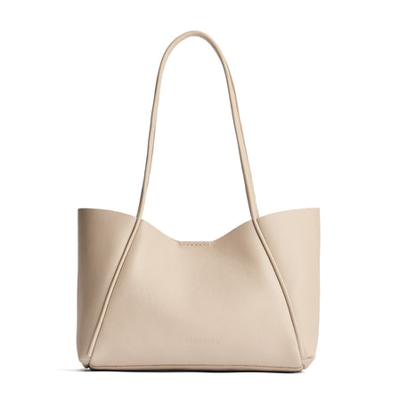 Pebbled Bone*Large | Wide tote with leather straps and snap closure