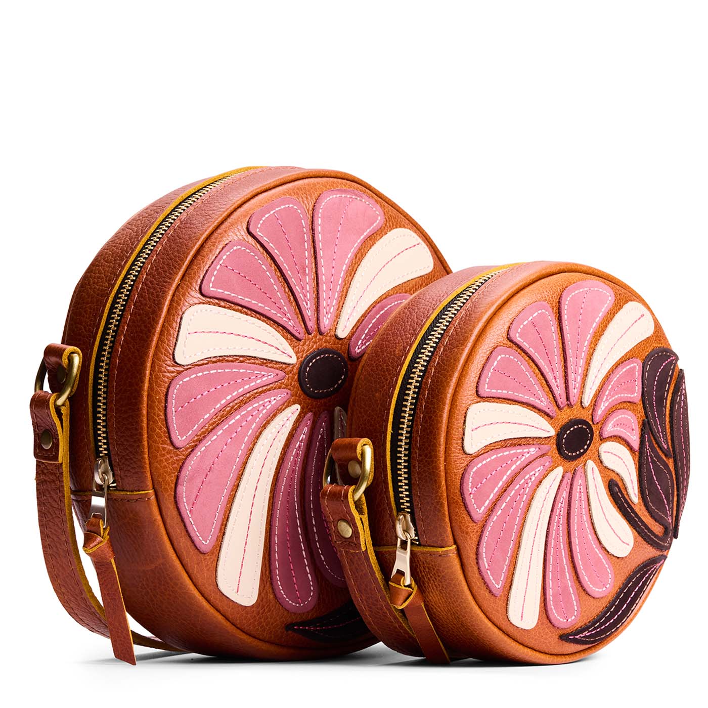 Wildflower Sienna | Large and small circle shaped crossbody bags with large flower embroidered design