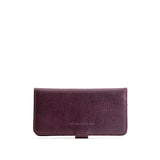 Plum | Back of closed leather wallet