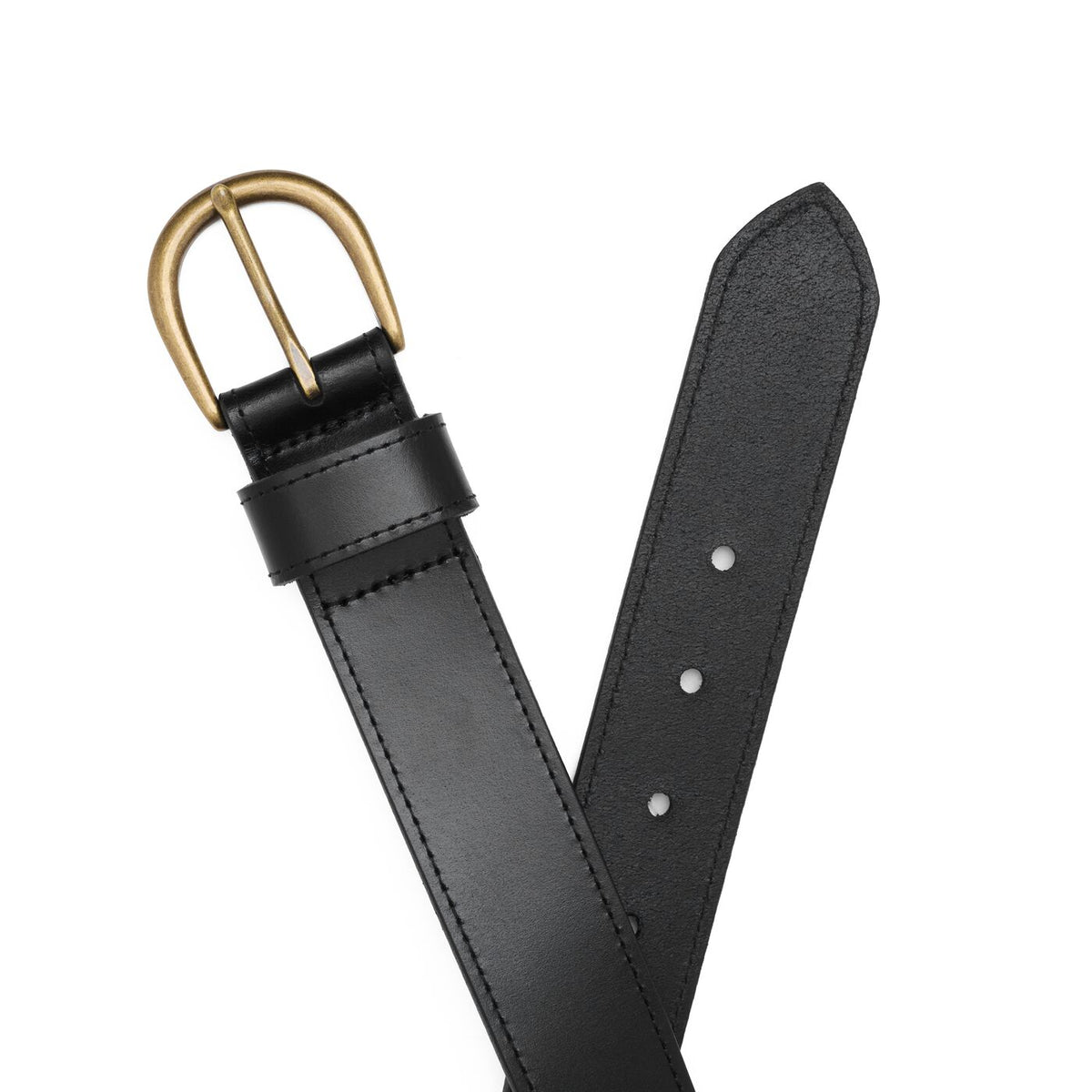 Black | Front and back of women's wide loop leather belt