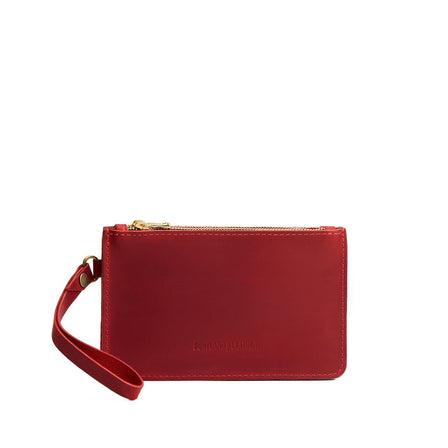 Phoenix | Leather wristlet with two zippered pockets and removable wrist strap