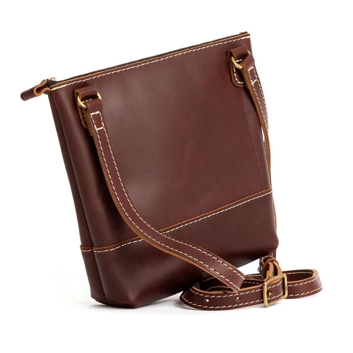  Cognac  | Small rectangular crossbody purse with top zipper and interior pocket