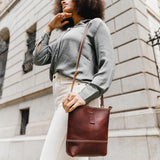 Cognac | Small rectangular crossbody purse with top zipper and interior pocket
